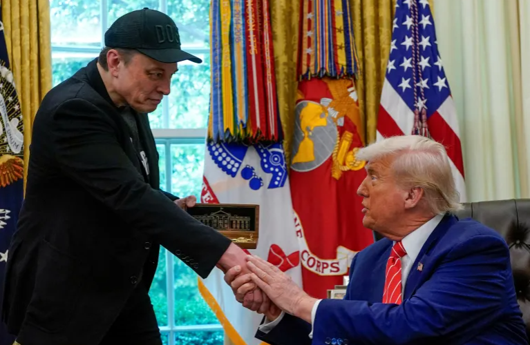 Elon Musk and U.S. President Donald Trump in the Oval Office of the White House in Washington, D.C., U.S.