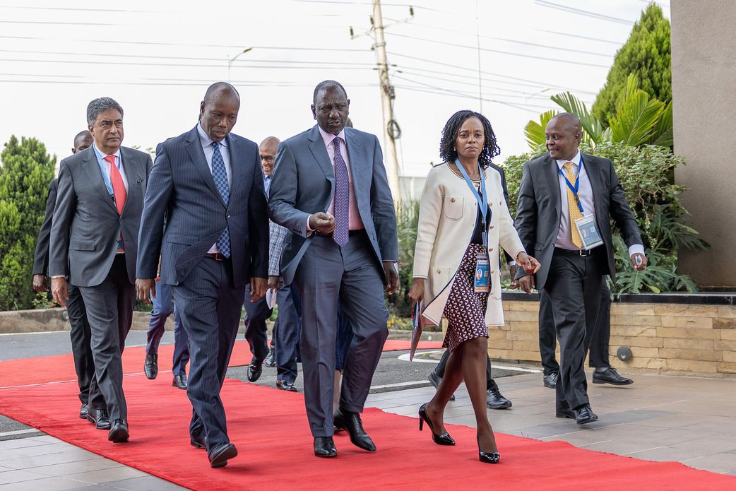 President William Ruto and Trade CS Lee Kinyanjui during the Presidential Private Sector Roundtable, Nairobi County.