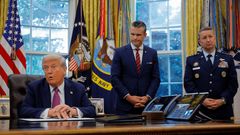 US President Donald Trump in the Oval Office, at the White House in Washington, DC, US, September 5, 2025 when he  signed an executive order to rename the Department of Defense the "Department of War"