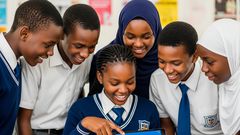 An AI-generated image depicting students in school