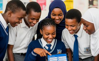 An AI-generated image depicting students in school