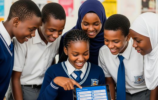 An AI-generated image depicting students in school