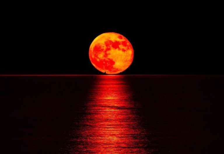 A lunar eclipse at night