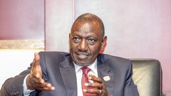 President William Ruto explaining a point when he met  Barbados Prime Minister Mia Mottley on the sidelines of the Africa-CARICOM Summit in Addis Ababa on Sunday, September 7