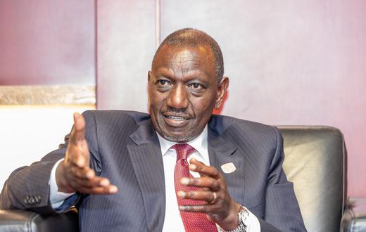 President William Ruto explaining a point when he met  Barbados Prime Minister Mia Mottley on the sidelines of the Africa-CARICOM Summit in Addis Ababa on Sunday, September 7