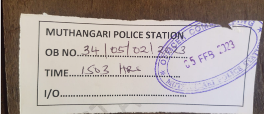An OB number Martin Kasavuli was handed after reporting the matter the police