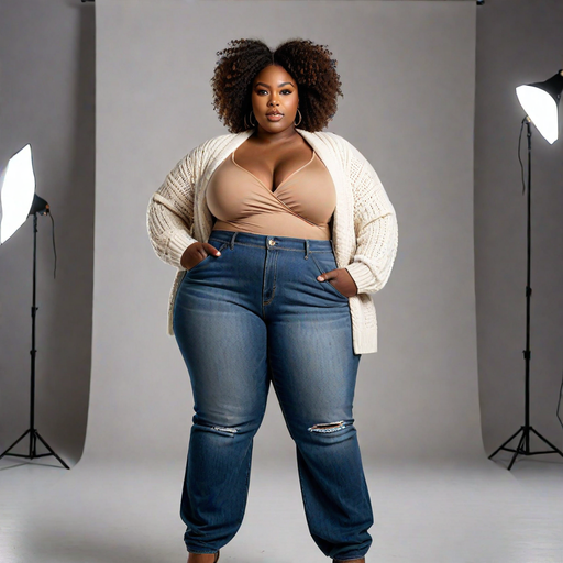 An AI-generated image of a lady with an inverted triangle body type