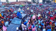 Opposition leaders Kalonzo Musyoka, Eugene Wamalwa and Rigathi Gachagua addressing a political rally in Changamwe