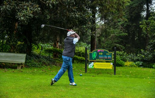 Golfer Ken Mutuiri in action during the 2025 NCBA Golf Series at Sigona Golf Club