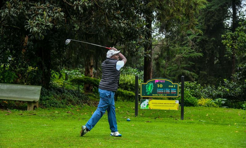 Golfer Ken Mutuiri in action during the 2025 NCBA Golf Series at Sigona Golf Club