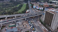 An aerial view of the busy Haile Selassie Avenue and Uhuru Highway Roundabout