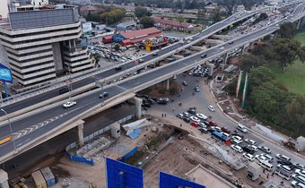 An aeriel view of the busy Haile Selassie Avenue and Uhuru Highway Roundabout