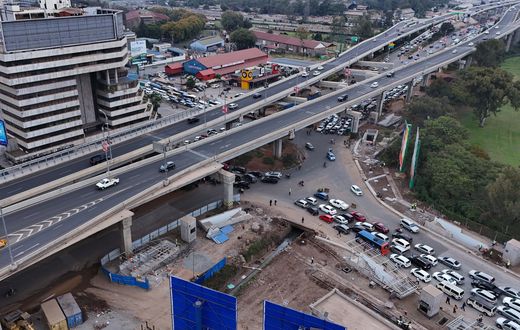 An aeriel view of the busy Haile Selassie Avenue and Uhuru Highway Roundabout