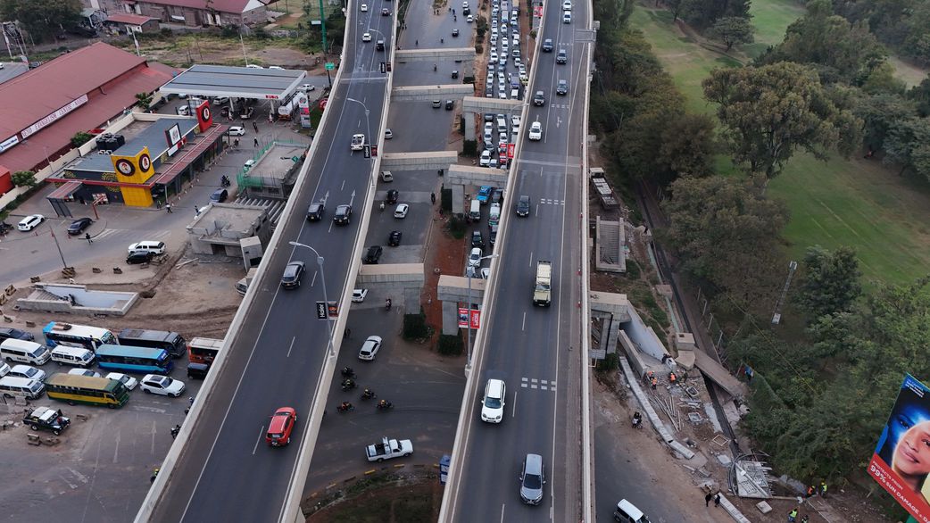 An aerial view of the busy Haile Selassie Avenue and Uhuru Highway Roundabout