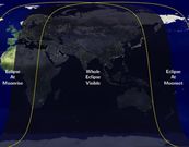 An illustration of areas areas where a full lunar eclispe is visible