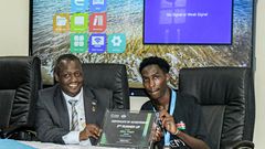John Tingoi (right) with Chuka University Vice-Chancellor Prof. Henry Mutembei