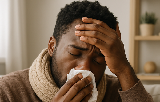 An AI-generated image of a person appearing sick