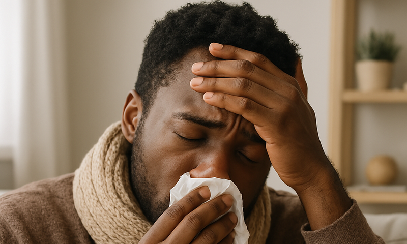 An AI-generated image of a person appearing sick