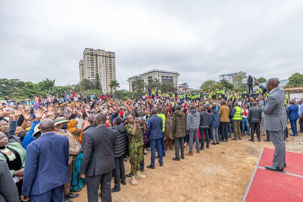 President William Ruto  during an inspection of a police housing project in Kilimani, Nairobi on July 9, 2025