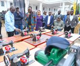 President William Ruto inspecting some of the equipment distributed as part of the Nairobi County Empowerment Programme