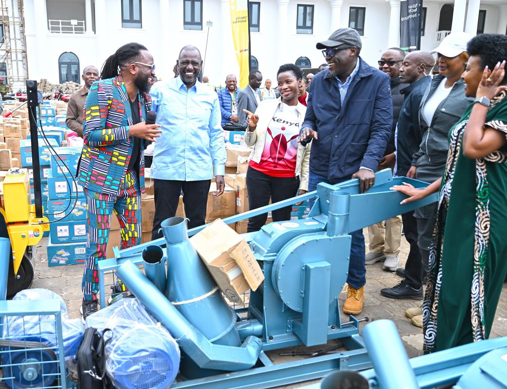 President William Ruto inspecting some of the equipment distributed as part of the Nairobi County Empowerment Programme