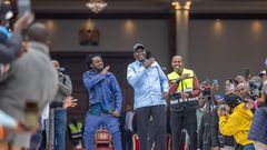 Singer Bahati on stage with President William Ruto and other guests on Saturday, August 9