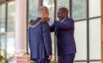 President William Ruto confers the Chief of the Order of the Golden Heart of Kenya award on former UN Secretary-General Ban Ki-Moon
