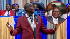 Rigathi Gachagua speaking at PCEA Kayole, Embakasi Central Constituency, Nairobi on Sunday, November 9 and president William Ruto in set