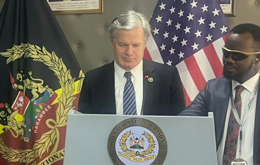 Federal Bureau of Investigations (FBI) Director Christopher Asher Wray during a past press briefing at the DCI headquarter in Nairobi