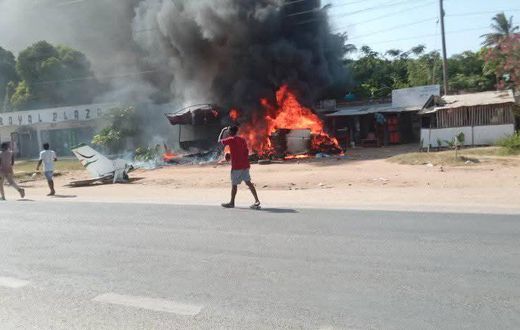 Wreckage of an aircraft that crashed along the Mombasa - Malindi Highway