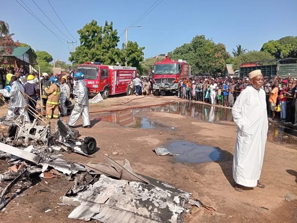 Wreckage of an aircraft that crashed along the Mombasa - Malindi Highway