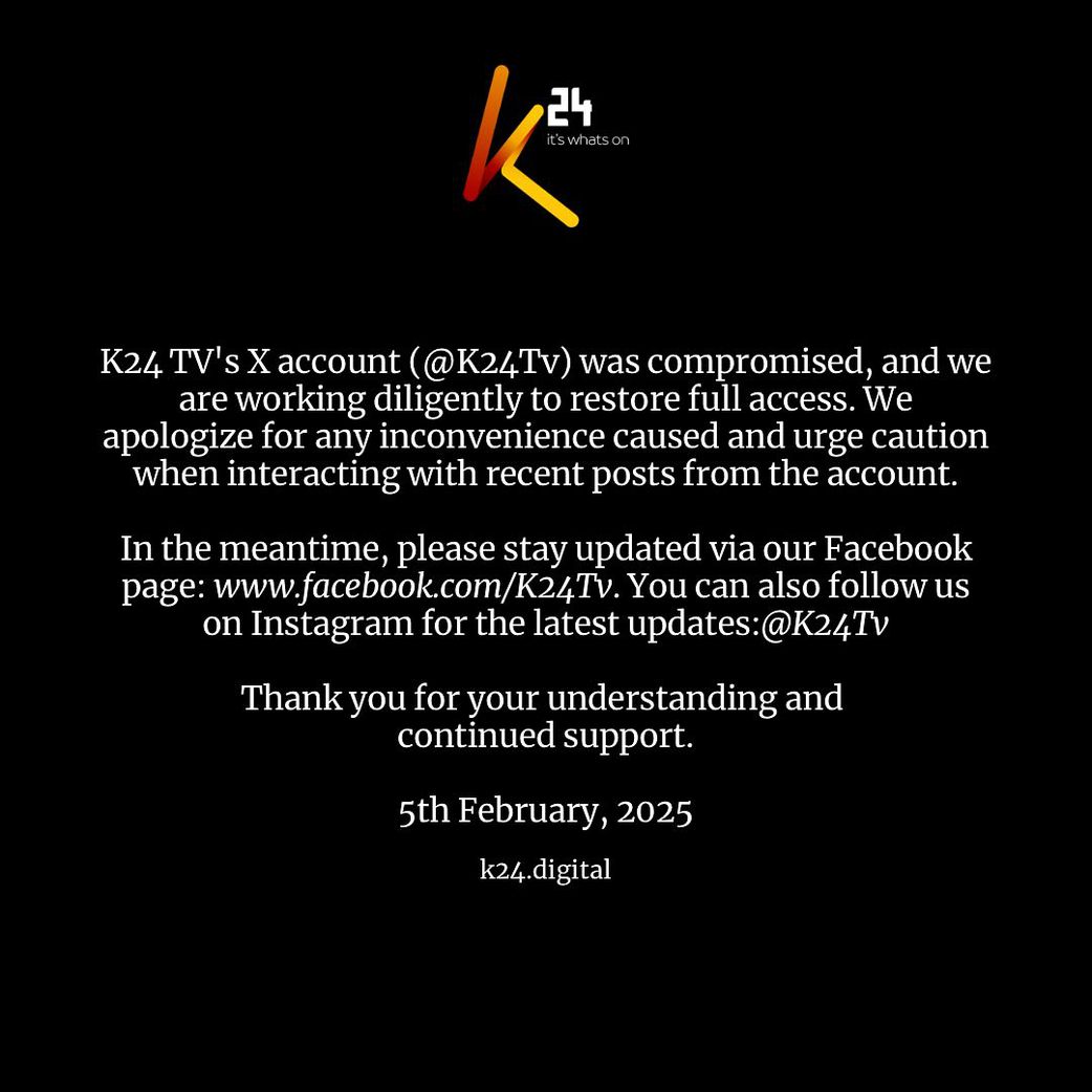 K24 TV Account Compromised