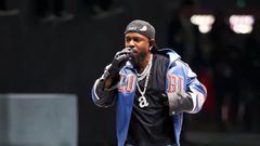 Kendrick Lamar during the Super Bowl half time performance