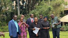 The family of the late powerful Provincial Commissioner Isaiah Kiplangat Cheluget addressing the press on Saturday, May 10