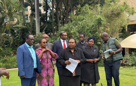 The family of the late powerful Provincial Commissioner Isaiah Kiplangat Cheluget addressing the press on Saturday, May 10