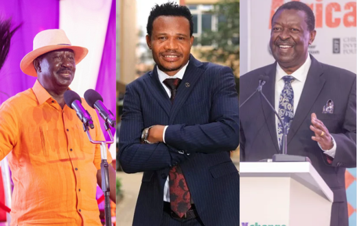 A collage image of Raila Odinga, Peter Salasya and Musalia Mudavadi