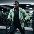 An AI-generated image of a man working out wearing a light jacket