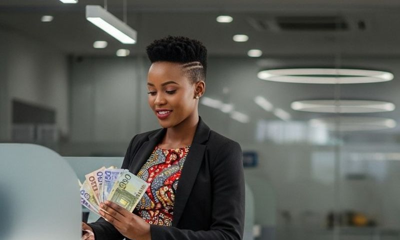 An AI-generated image of a lady holding banknotes