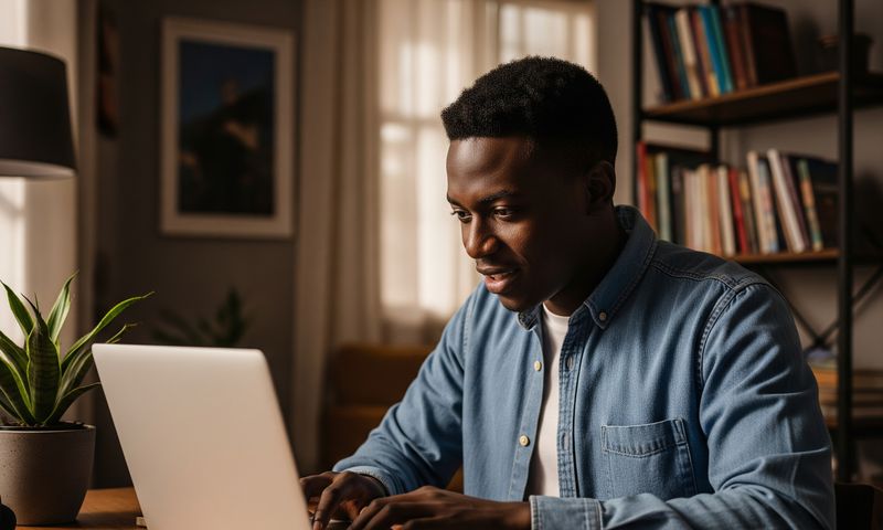 An AI-generated image of a young man using his laptop to apply for jobs