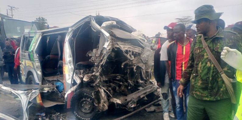 Wreckage of a matatu that was involved in a crash on Namanga Road which claimed 8 lives on August 9, 2025