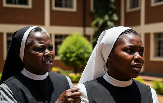 An AI-generated image of Catholic sisters in confrontation
