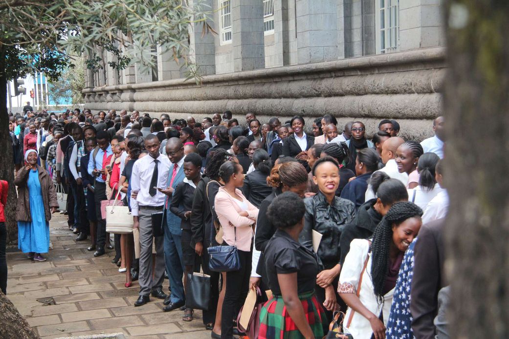 Job applicants show up to an interview in large numbers