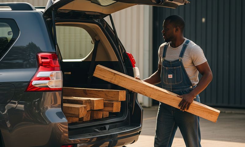 An AI-generated image of a man loading timber to a prado