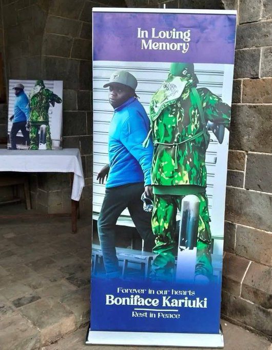 Banner at Boniface Kariuki's memorial service