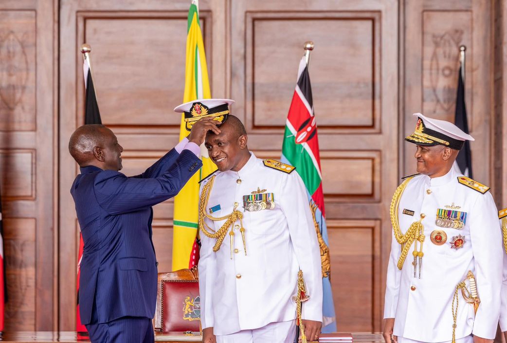 President William Ruto during the investiture of Major General Timothy Stelu Lekolool at State House, Nairobi