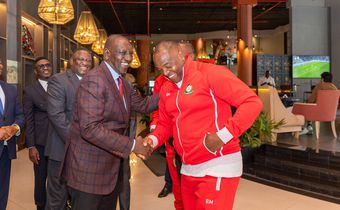President William Ruto with Harambee Stars coach Benni McCarthy