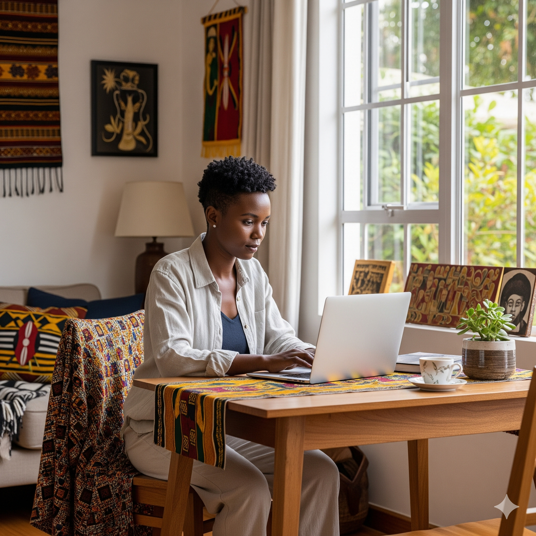 An AI-generated image of a person working from home