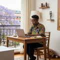 An AI-generated image of a person working from home