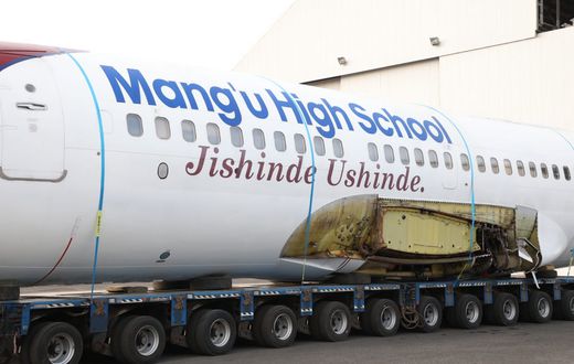 A decommissioned Boeing 737 plane donated by Kenya Airways to 
Mangu High School on Sunday, January 12, 2025.