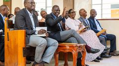 President William Ruto during a Sunday prayers at the United Pentecostal Church of Kenya, Nairobi County in the company of Governor Johnson Sakaja,  and Dagoretti North MP Beatrice Elachi on Sunday, January 12, 2025